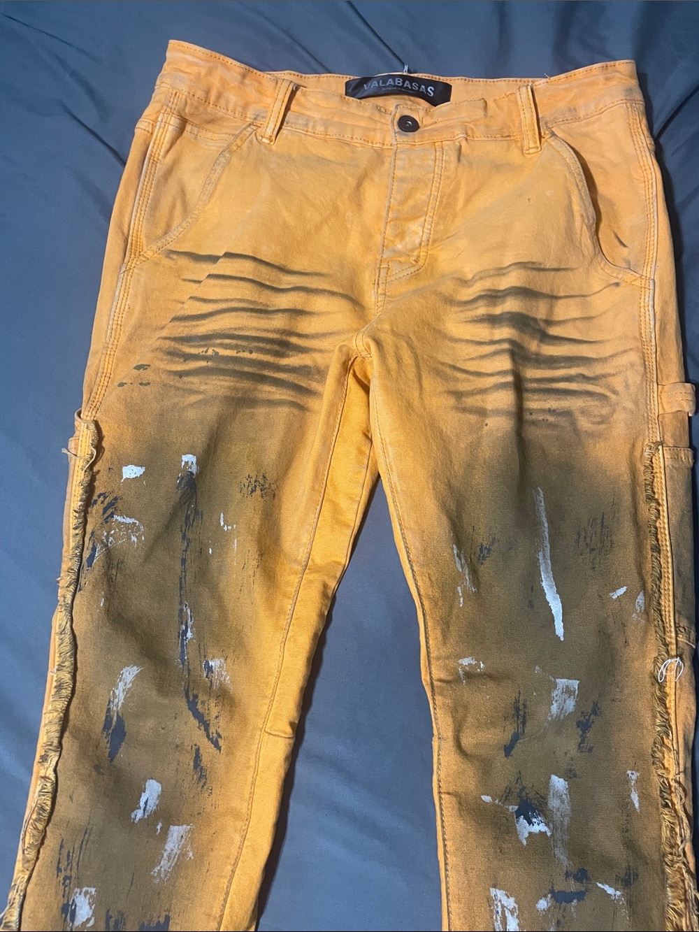Yellow Distressed Flared Jeans - Picture 2 of 4